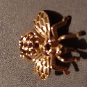 Gold Plated Bee Pin with purple stones. 1/2" (L7 206)